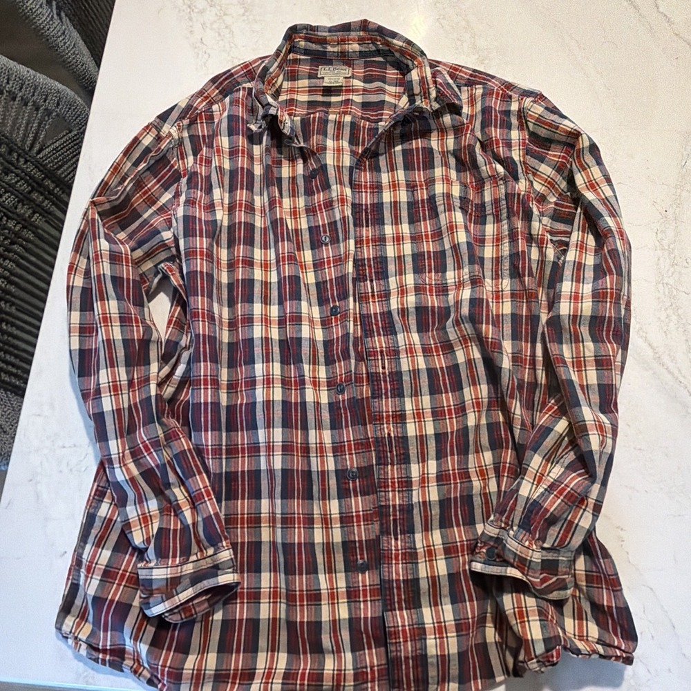 L.L. Bean Men's Long Sleeve Plaid Button Down Cotton HEAVY Vintage Shirt Size XL